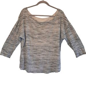 Calvin Klein Jeans Gray Striped 3/4 Sleeve Wide Neck Top Size Medium